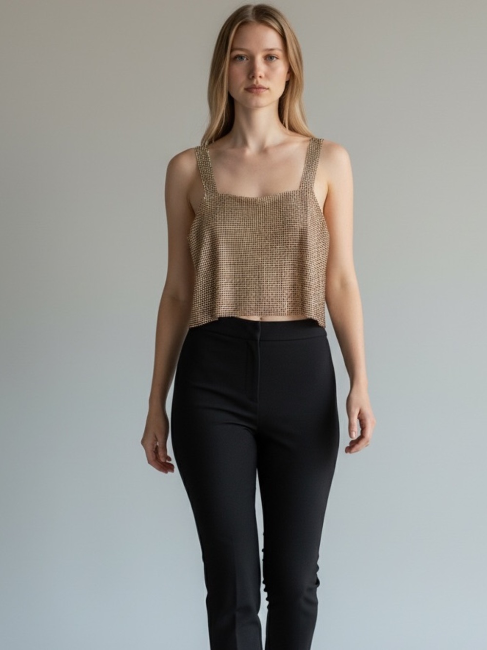 Lulu's Metallic Gold Chain Cropped Tank